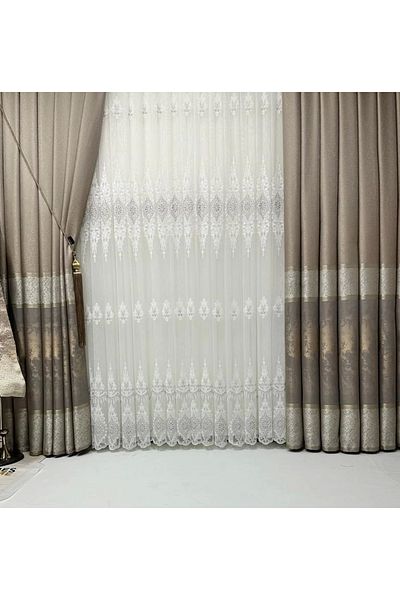 NİVEMESHOME Nivemeshome Lines 1/3 Tight Pleated Tulle Curtain
