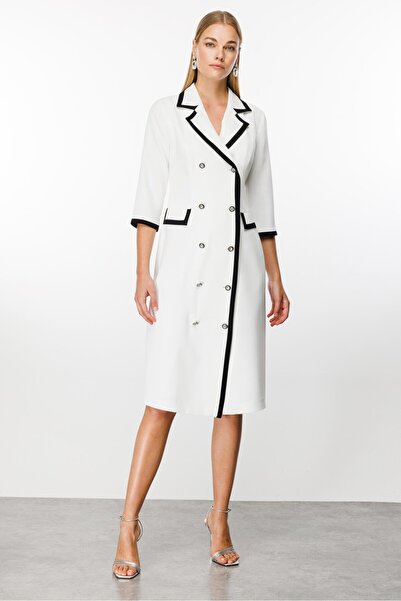 Moda İlgi Modailgi  Enkürüsteli Kruvaze Uzun Elbise Ekru