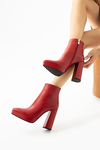 FOLLİNİ Kadın Hakiki Deri Platformlu Bot Kırmızı