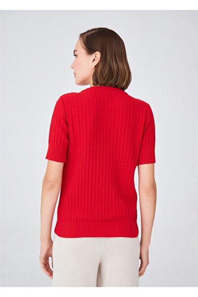 Peraluna Crew Neck Half Sleeve Cashmere Blend Women's Knitwear Blouse - Red
