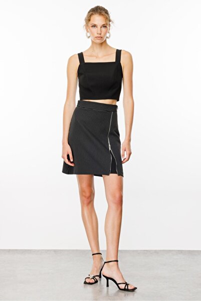 Moda İlgi Modailgi Fermuar Detaylı Yırtmaç Görünümlü Çizgili Çan Etek - 7548 ...