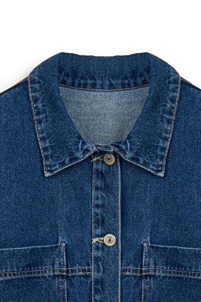 praye Темно-синя джинсова куртка з боковими зав'язками