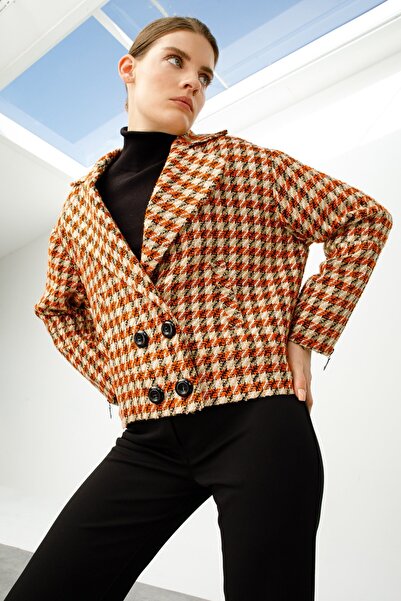 Moda İlgi Modailgi Kolları Fermuarlı Kısa Spor Ceket Orange