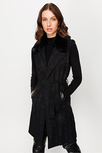 Moda İlgi Modailgi  Seyyar Kürklü Jakarlı Yelek Siyah