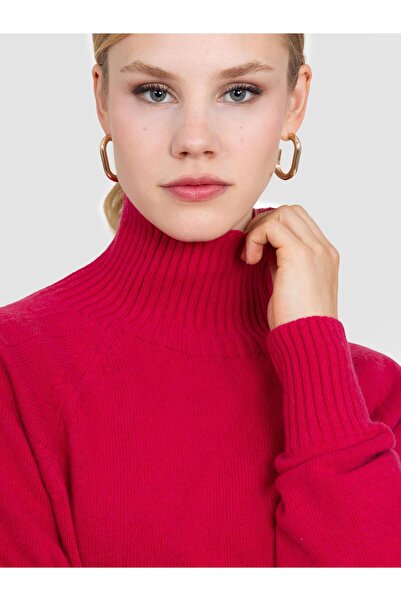 Serianno Organik Yün Ve Pamuk Karışımlı Yüksek Yaka Kazak KZK8664FUŞYA