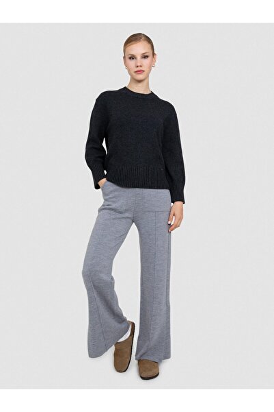 Serianno %100 Yün Bol Paça Pantolon Pnt7728grı