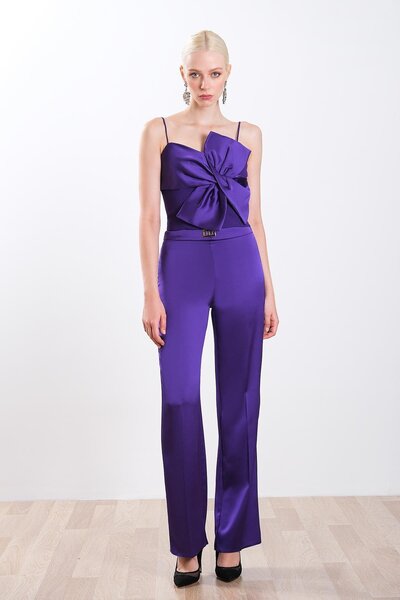 EXPLOSION Gold Metal Logolu Saten Fit Pantolon