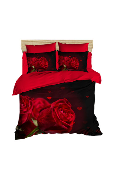 Fabeteks 3D Digital Double Duvet Cover Set with Rose Red Floor Heart