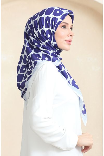 sefamerve Μαλακό βαμβακερό κασκόλ Navy Blue Cream - 19090-04