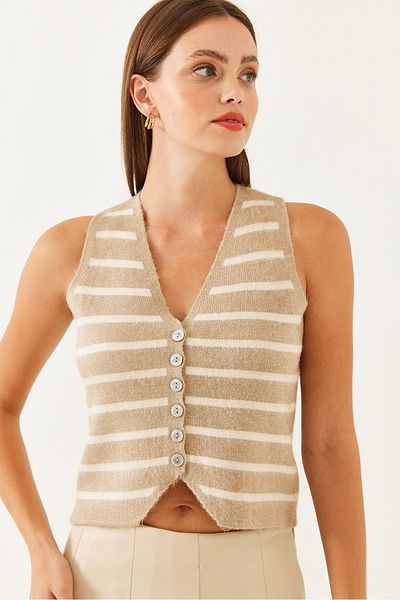 Bianco Lucci Women's Striped Knitwear Vest Ty 231005 60251905