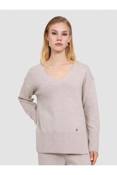 Serianno Organik Yün Ve Pamuk Karışımlı V Yaka Kazak Kzk7090bej