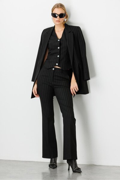 Moda İlgi Modailgi Mono Yaka Rahat Kesim Uzun Ceket Siyah