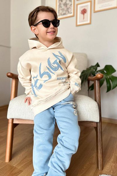 Riccotarz Σετ αθλητικής φόρμας Boy's Double Printed Respect Design Text Raster Ice Blue