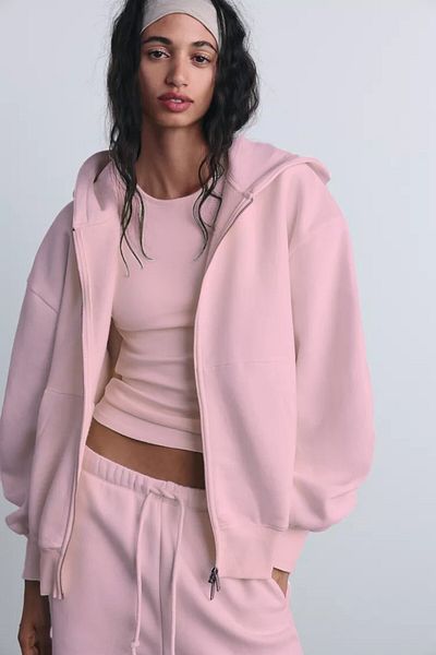 GIA - ART Oversize Hooded Pink Tracksuit Set with Fleece Inside