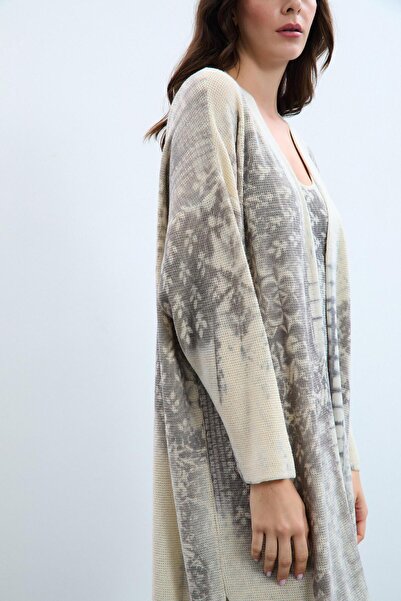 Serianno Metalik İp Detaylı Baskılı Hırka