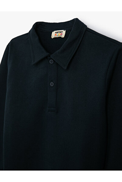 Koton Βαμβακερό μακρυμάνικο φούτερ πόλο με λαιμόκοψη