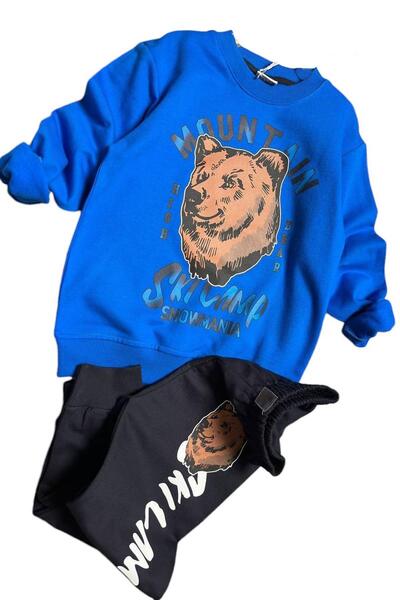 Riccotarz Хлопчачий цифровий ведмідь і гірський напис на синьому спортивному костюмі