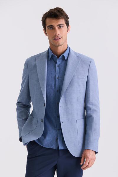 Jakamen Индиго тънко прилепващо памучно спортно сако с моно яка