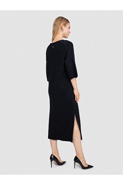 Serianno Organik Pamuk Karışımlı Metalik Ipli Elbise Elb7364siyah