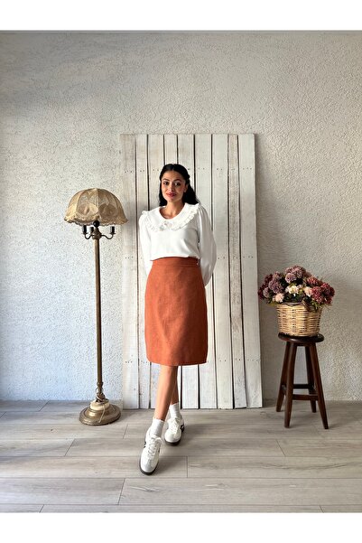 KÜÇÜĞÜM BUTİK Brick Color Short Stamp Skirt