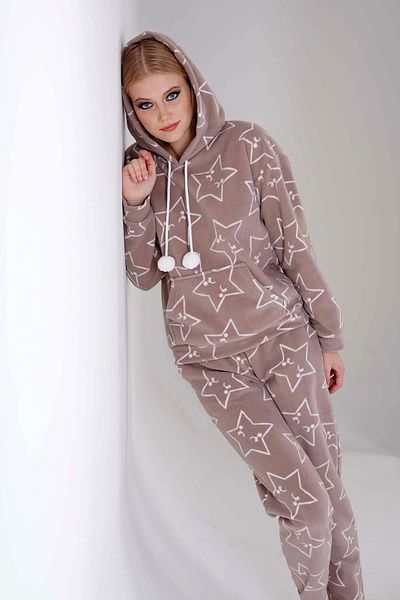 VİENETTA Σετ γυναικεία πιτζάμα Espresso - Μακρύ μανίκι, Fleece Hood, C2T4N0O403