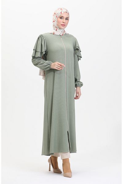 sefamerve Çağla Green Ruffle Sleeve - Ferace 1050-05
