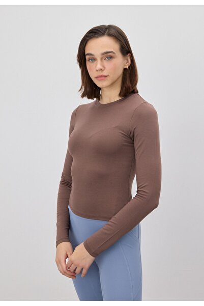 TUBİA Γυναικείο μακρυμάνικο μπλουζάκι καφέ με λαιμόκοψη
