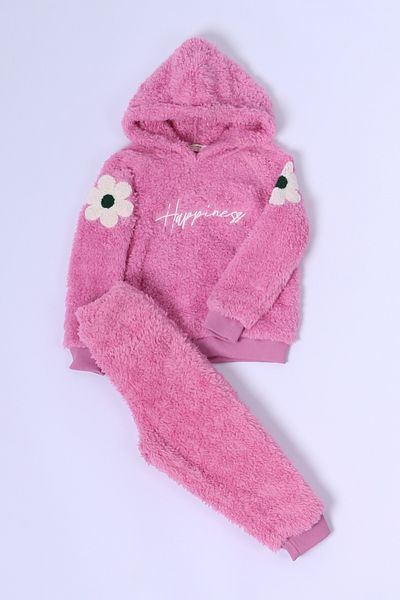 HÇM Floral Print Plush Hoodie Bottom-Top Suit for Girl D25