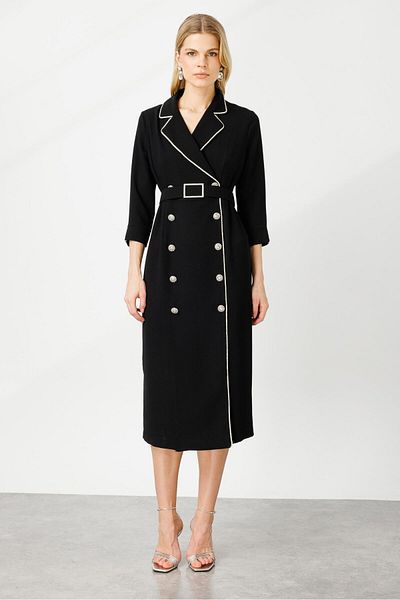 Moda İlgi Modailgi Stripe Stone Λεπτομερές Διπλό Φόρεμα Μαύρο