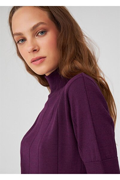 Peraluna Betty Blouse - Turtleneck, Short Sleeve, Thin Design Purple Melange Women's Knitwear Blouse