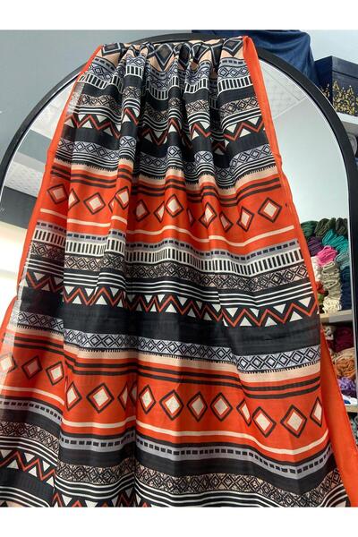 AMİNENESİL شال قطن ناعم من أمينيسيل موداكشمير، لون برتقالي أسود بيج