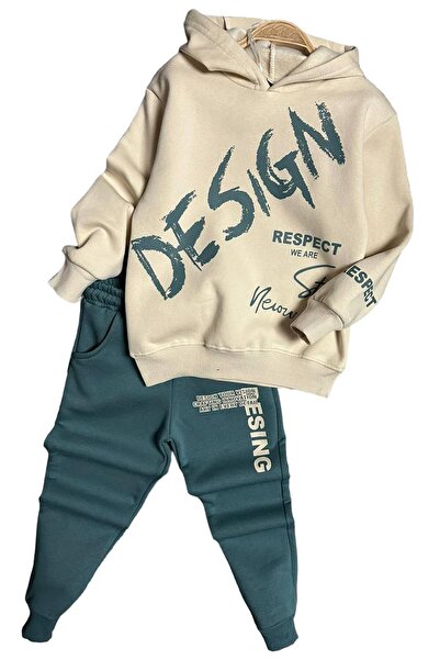 Riccotarz Σετ αθλητικής φόρμας για αγόρι με διπλό εμπριμέ Respect Design Text Raised Green