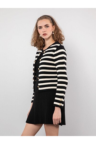 Serianno %100 Organik Pamuk Şeritli Düğme Detaylı Hırka Hrk9460sıyah