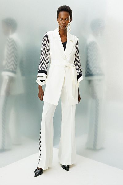 Moda İlgi Παντελόνι με ρίγες σε εκρού χρώμα Modailgi Zigzag - 7565,7566