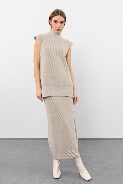 Serianno Kaşmir ve Yün Karışımlı Yüksek Bel Uzun Etek