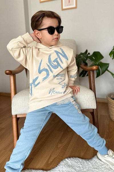 Riccotarz Σετ αθλητικής φόρμας Boy's Double Printed Respect Design Text Raster Ice Blue