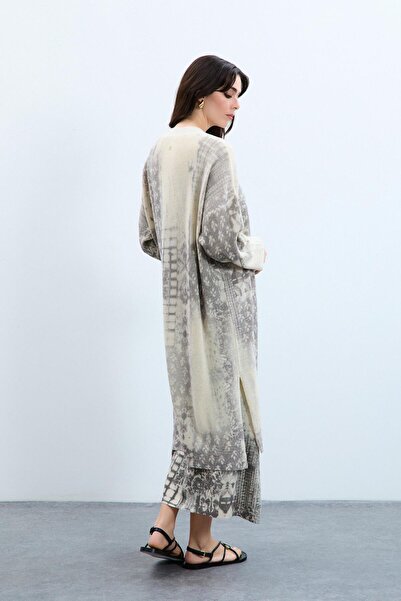 Serianno Metalik İp Detaylı Baskılı Hırka