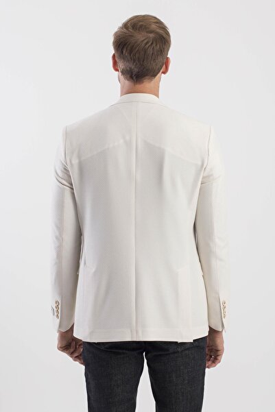 Jakamen Krem Slim Fit Desenli Sivri Yaka Ceket