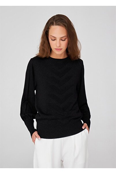 Peraluna Pleated Sleeves Crew Neck Glitter Evening Dress Women's Knitwear Blouse - Black