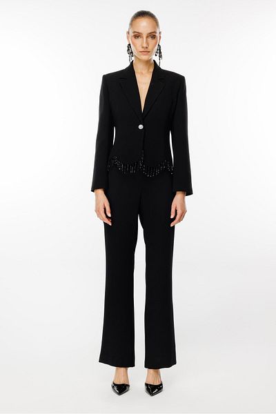 Moda İlgi Black Modailgi - Beaded Tassel Short Jacket