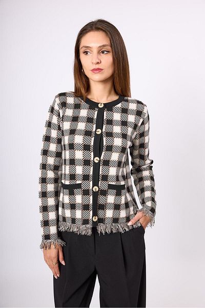 Peraluna Дамско трикотажно яке Diana Gingham - Черно/екрю