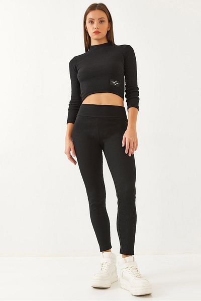 Bianco Lucci Women's Ribbed Label Detailed Top and Bottom Set 60251908