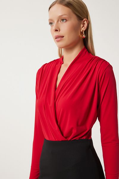 Lovelyİstanbul Red Sandy Blouse - Wrap Collar, Padded and Snap Fastener Lzh0007