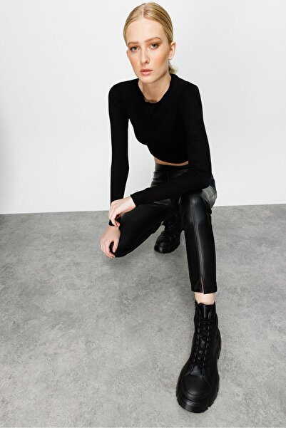 Moda İlgi Modailgi Side Zipper Leather Trousers Black