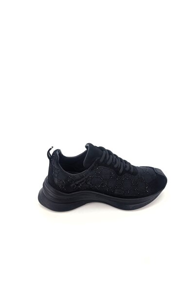 Seniorah Γυναικεία αθλητικά παπούτσια Star Black από γνήσιο δέρμα σουέτ με λεπτομέρεια από πέτρα