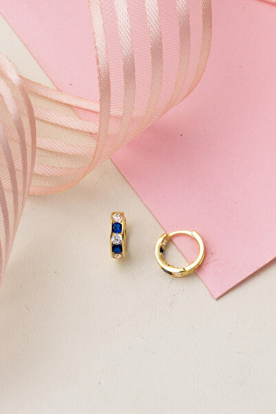 Bilezikci Lacivert Taşlı Altın Halka Bebek Küpesi