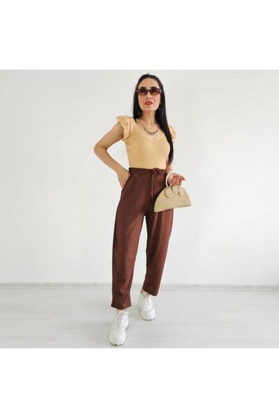 Altı Üstü Butik Pantaloni cu detaliu frânghie tricotate cu nervuri