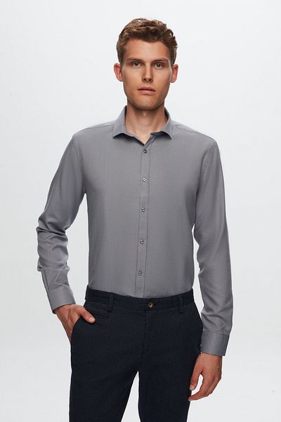 Twn Ανδρικό πουκάμισο Slim Fit Γκρι Χρώμα