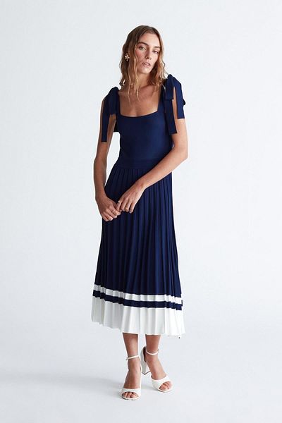 Peraluna Rochie Styleboom X Kelly, cu detaliu de legare cu bretele, croială relaxată, lungime midi, tricotaje de vară pentru femei Elbi