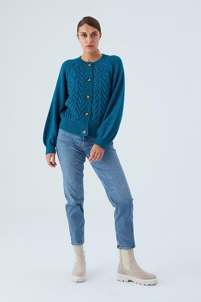 Peraluna سترة نسائية محبوكة بأزرار وفضفاضة من May Cardigan - باللون الفيروزي